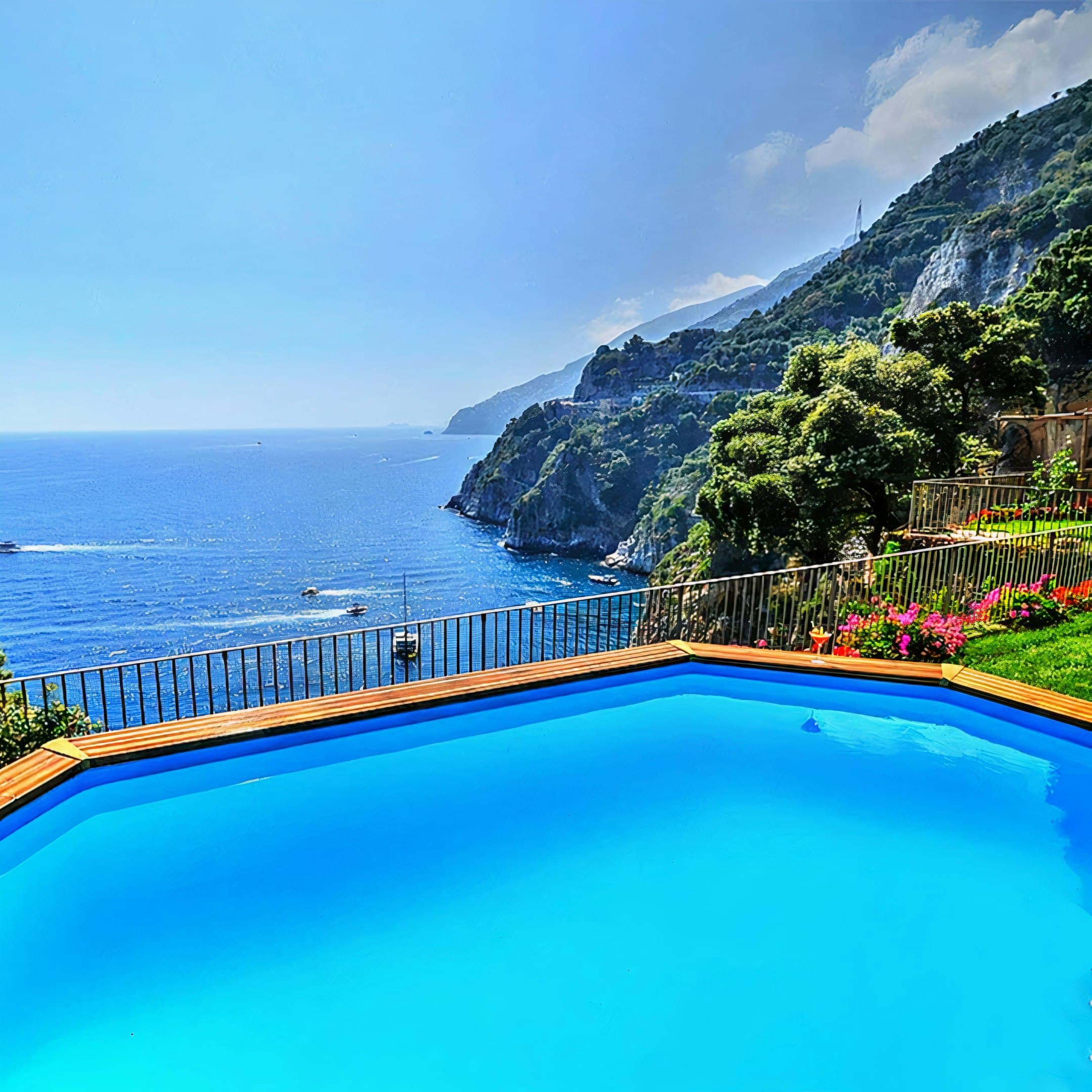The Magic of Amalfi infinity pool overlooking Mediterranean Sea, Conca dei Marini, Amalfi Coast, Italy
